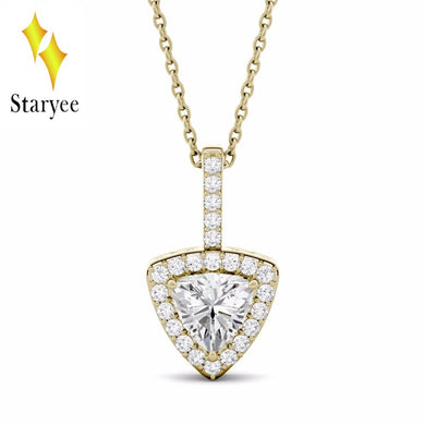 Real 18K 750 Solid Yellow Gold 1.0ctw 7mm Delicate Simple Trillion Cut Moissanite Diamond Halo Pendant Necklace For Women Gift