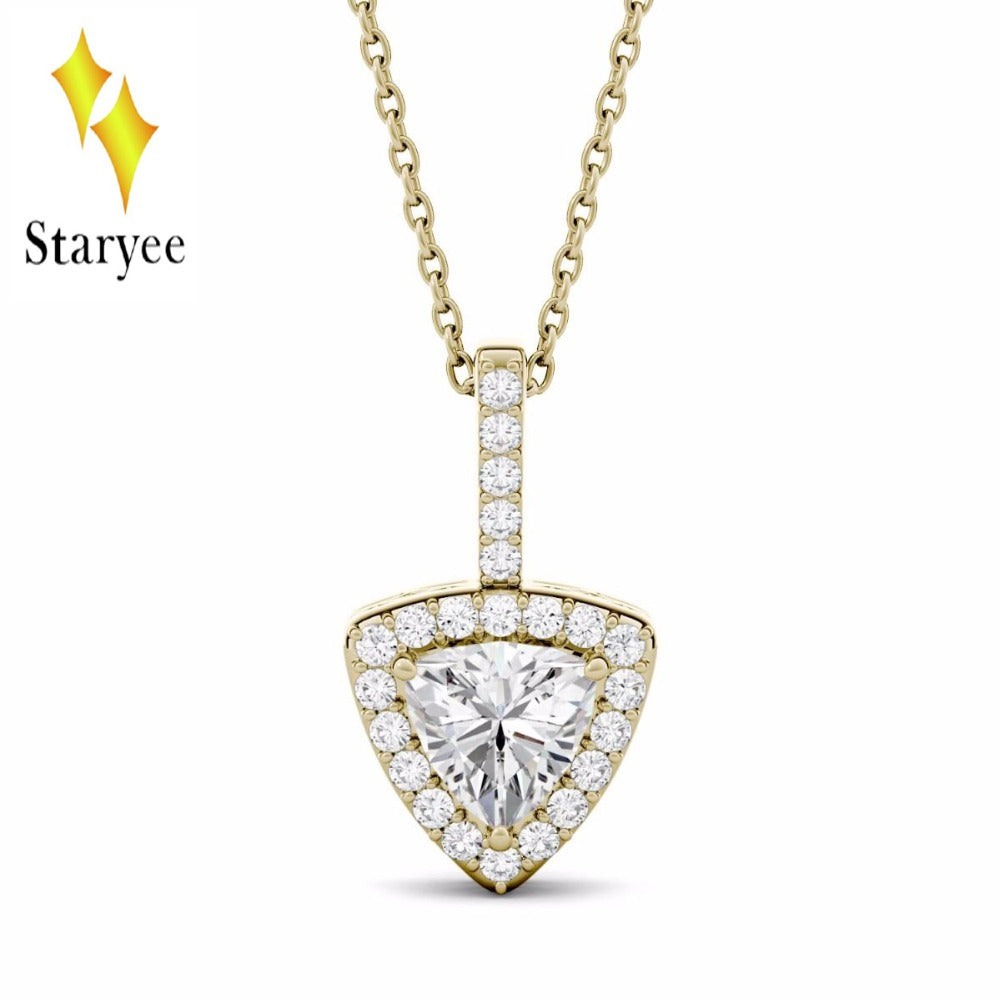 Real 18K 750 Solid Yellow Gold 1.0ctw 7mm Delicate Simple Trillion Cut Moissanite Diamond Halo Pendant Necklace For Women Gift