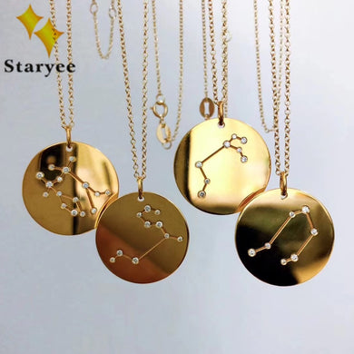 Real 18K Pure Yellow Gold Fashion Constellations Theme Design Natural Diamond Necklaces Chain Gift For Women Lover Couple