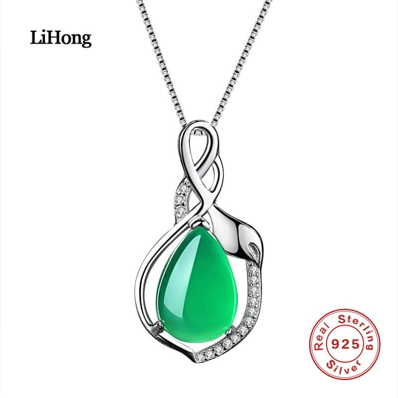 Real 925 Silver Necklace Emerald AAA Crystal Pendant Silver Chain Charm Jewelry Engagement Gifts