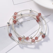 Load image into Gallery viewer, Real 925 Sterling Silver Chain &amp; Link Bracelet with Natural Strawberry Quartz for Women Gifts Jewelry