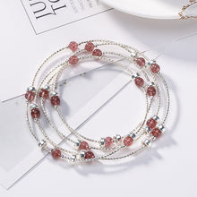 Load image into Gallery viewer, Real 925 Sterling Silver Chain &amp; Link Bracelet with Natural Strawberry Quartz for Women Gifts Jewelry