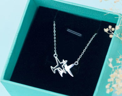 Real. 925 Sterling Silver Double Plane /Aircraft Pendant Necklace airplane jewelry Chain -New GTLX711