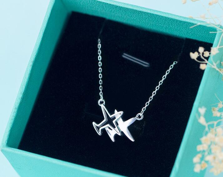 Real. 925 Sterling Silver Double Plane /Aircraft Pendant Necklace airplane jewelry Chain -New GTLX711