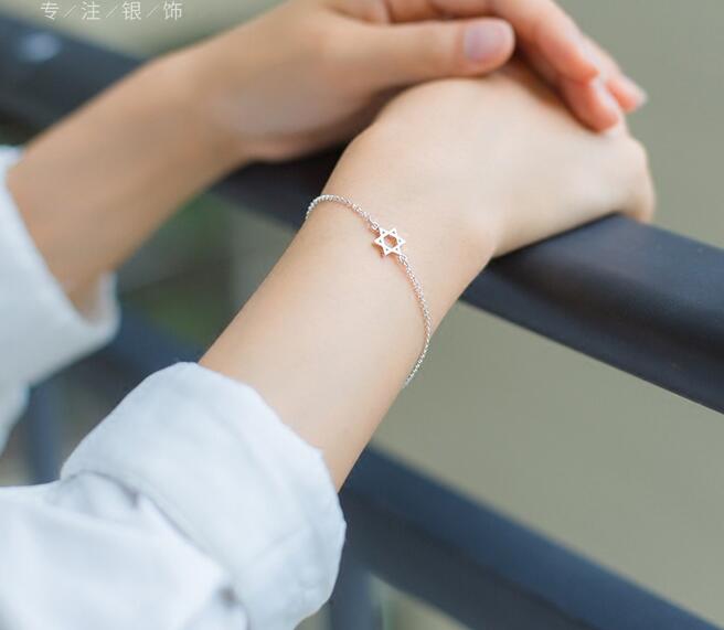 Real. 925 -Sterling -Silver-Jewelry David of Star Chain Bracelet Anklet adjustable Charm jewelry GTLS257