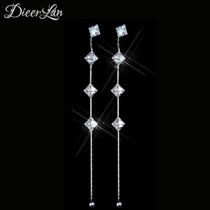 Real 925 Sterling Silver Long Drop Zirconia Earrings for Women Girs Fashion sterling-silver-jewelry Pendientes