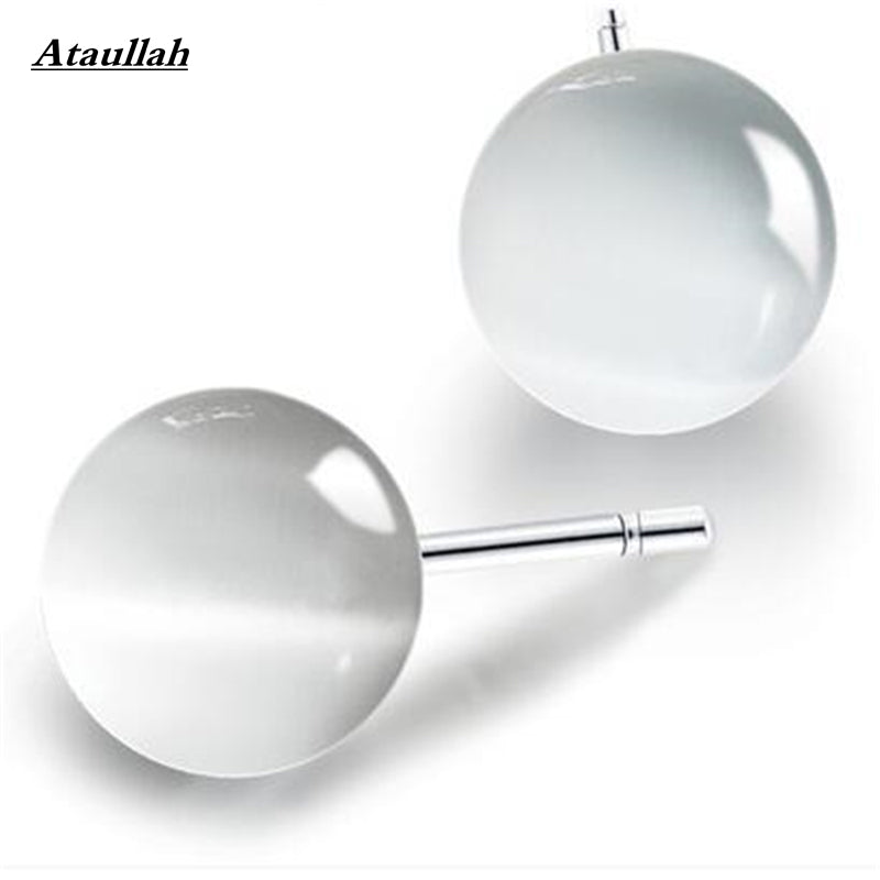 Real 925 Sterling Silver Natural 8MM Agate Stud Earrings for Women Anti-allergy Fine Jewelry Girl Gift Brand EWC026
