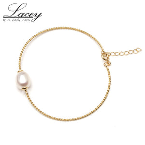 Real 925 sterling silver bracelet jewelry gold color, natural pearl bracelet ankle for women fashion charm bracelet