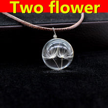 Load image into Gallery viewer, Real Dried Dandelion Pendant Necklace Glass Ball Plant flower Crystal feather Long Strip Leather rope Chain Gift Collier Femme