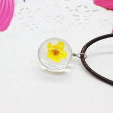 Load image into Gallery viewer, Real Dried Dandelion Pendant Necklace Glass Ball Plant flower Crystal feather Long Strip Leather rope Chain Gift Collier Femme