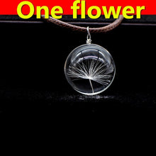 Load image into Gallery viewer, Real Dried Dandelion Pendant Necklace Glass Ball Plant flower Crystal feather Long Strip Leather rope Chain Gift Collier Femme