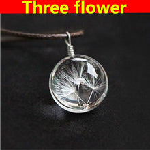 Load image into Gallery viewer, Real Dried Dandelion Pendant Necklace Glass Ball Plant flower Crystal feather Long Strip Leather rope Chain Gift Collier Femme