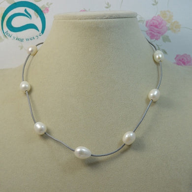 Real Leather Pearl Necklace Natural White Color AA 10-11MM Pearl Gr Leather Necklace Woman Fine Jewelry