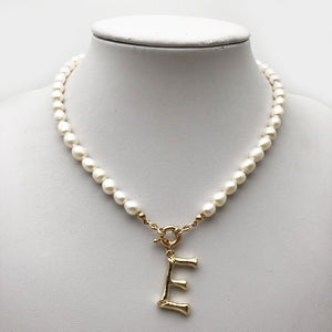 Real Pearl Necklace Choker Alphabet A-Z Initial Pearl Necklace Stainless Steel Buckle GoldColor Pendant Freshwater Pearl Jewelry