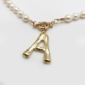 Real Pearl Necklace Choker Alphabet A-Z Initial Pearl Necklace Stainless Steel Buckle GoldColor Pendant Freshwater Pearl Jewelry