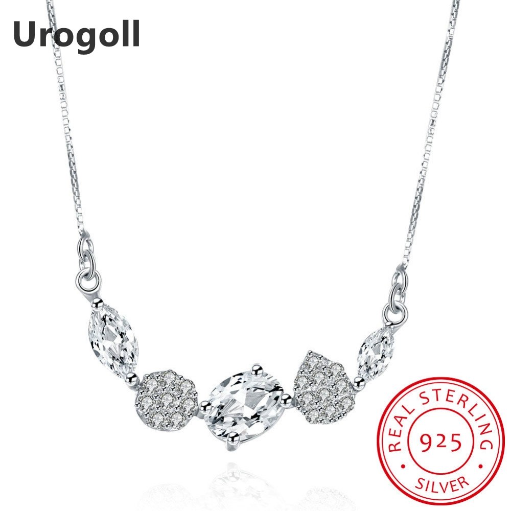 Real Solid sterling-silver-jewelry Fashion Silver 925 Fine Jewelry Necklaces Clear AAA CZ zirconia Pendant Necklaces For Women
