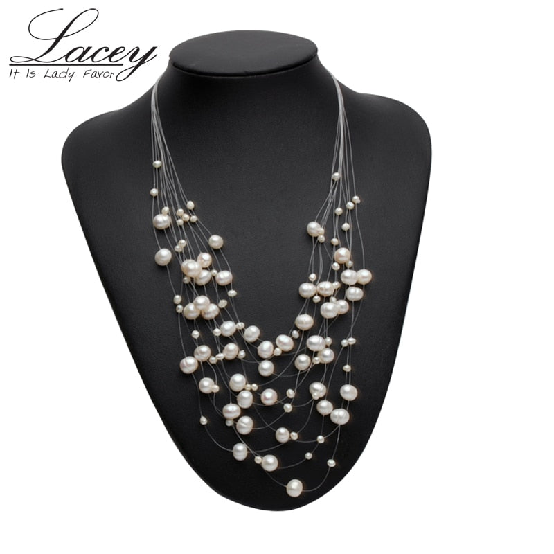 Vera collana di perle naturali gioielli da sposa per donne, moda collana di perle natalizie gioielli da sposa multi fili 