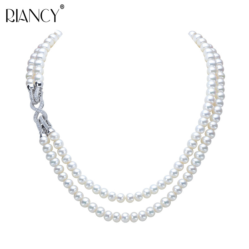 Real natural pearl necklace two strands,long sweater chain pearl necklace fashion jewelry for women, brithd gift