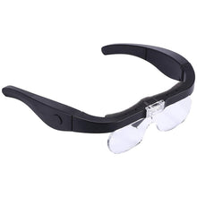 Load image into Gallery viewer, Rechargeable Head Magnifier Glasses Magnifier Eyeglasses With LED Lights and Detachable HD Lenses 1.5X 2.5X 3.5X 5X Magnifying