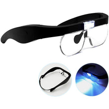 Load image into Gallery viewer, Rechargeable Head Magnifier Glasses Magnifier Eyeglasses With LED Lights and Detachable HD Lenses 1.5X 2.5X 3.5X 5X Magnifying