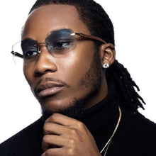 Load image into Gallery viewer, Rectangle Rimless Sunglasses for Women Men Gangster 90s Frameless Shades Retro Vintage Trendy Wooden Frame Eyewear