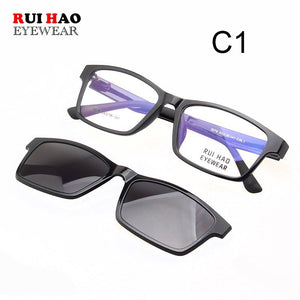Rectangle Optical Eyeglasses Frame And Magnetic Clip on Sunglasses Spectacles Glasses Frame Prescription Glasses  2076