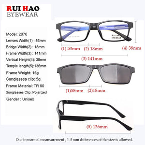 Rectangle Optical Eyeglasses Frame And Magnetic Clip on Sunglasses Spectacles Glasses Frame Prescription Glasses  2076
