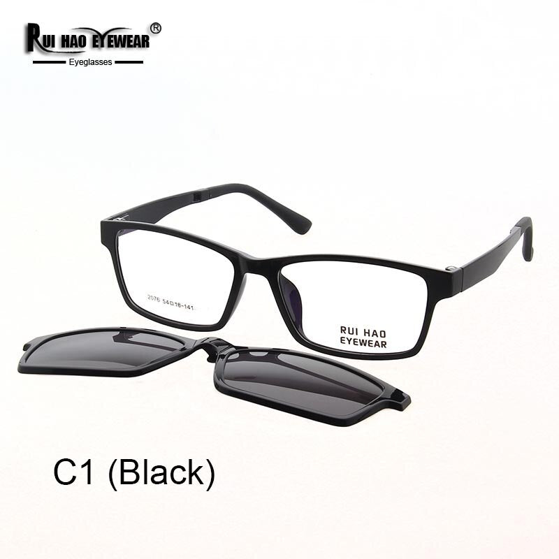 Rectangle Optical Eyeglasses Frame Rui Hao Eyewear Unisex Prescription Glasses Frames Magnetic Polarized Clip on Sunglasses 2076