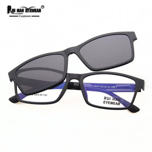 Rectangle Optical Eyeglasses Frame Rui Hao Eyewear Unisex Prescription Glasses Frames Magnetic Polarized Clip on Sunglasses 2076