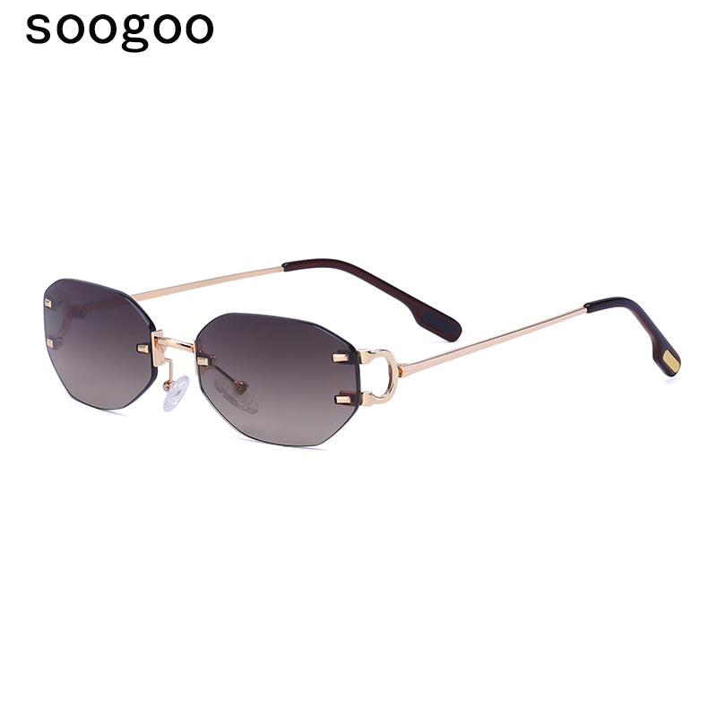 Rectangle Rimless Sunglasses For Men 2023 Retro Irregular Sun Glasses Women  Brand Designer Eyewear UV400 Lunettes
