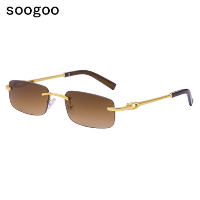 Rectangle Rimless Sunglasses Men 2023  Brand Designer Small Frame Retro Sun Glasses For Women Trendy Vintage Sunglass
