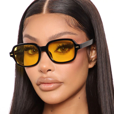 Rectangle Sunglasses Women 2023  Brand Designer Retro  Yellow Sun Glasses Men Vintage Rivet Shades for Women
