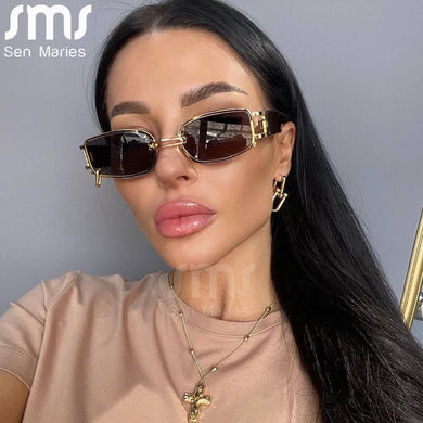 Rectangle Sunglasses Women Hip Hop Steampunk Sun Glasses Punk Metal Iron Hoop Square Eyeglasses UV400 Oculos