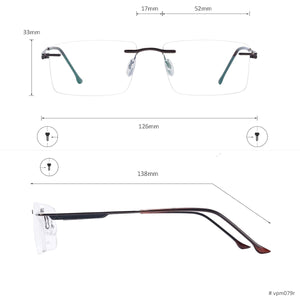 Rectangular Men Rimless Eyeglasses Metal Prescription Glasses Frame For Optical Lenses Myopia Presbyopia Progressive
