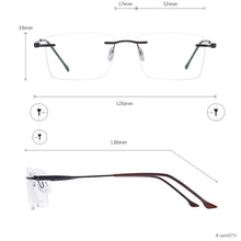 Load image into Gallery viewer, Rectangular Metal Men and Women Rimless Spectacles Frame For Optical Lenses Myopia Presbyopia Progressive
