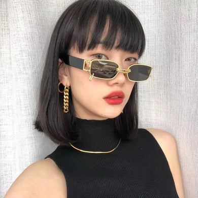 Rectangular Sunglasses Women's Hip Hop Steampunk Sunglasses Small Frame Ring Buckle Punk Metal Hoop Square Glasses UV400