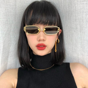 Rectangular Sunglasses Women's Hip Hop Steampunk Sunglasses Small Frame Ring Buckle Punk Metal Hoop Square Glasses UV400