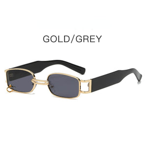 Rectangular Sunglasses Women's Hip Hop Steampunk Sunglasses Small Frame Ring Buckle Punk Metal Hoop Square Glasses UV400