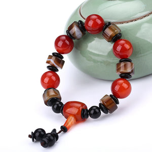 Perline di agata rossa Bracciale con ciondoli da uomo Pavimenta l'impostazione Perline di pietra naturale nera Braccialetti Braccialetti Pulseira Masculina Gioielli da uomo Reiki 