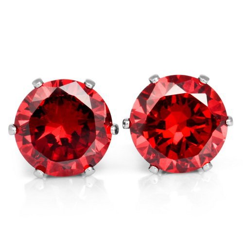 Red Cubic Zirconia Stainless Steel Studs Earrings 2PCS 7mm