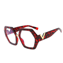 Carica l&#39;immagine nel visualizzatore di Gallery, Red Leopard Women Polygon Clear Glasses Reading Eyeglasses Optical Glasses Frames Thick Frame Clean Glasses Flat Mirror