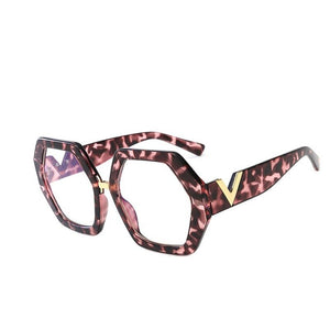 Red Leopard Women Polygon Clear Glasses Reading Eyeglasses Optical Glasses Frames Thick Frame Clean Glasses Flat Mirror