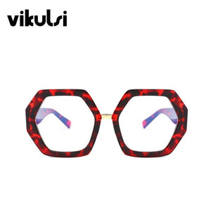 Red Leopard Women Polygon Clear Glasses Reading Eyeglasses Optical Glasses Frames Thick Frame Clean Glasses Flat Mirror