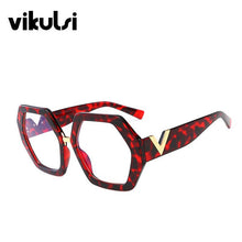 Carica l&#39;immagine nel visualizzatore di Gallery, Red Leopard Women Polygon Clear Glasses Reading Eyeglasses Optical Glasses Frames Thick Frame Clean Glasses Flat Mirror