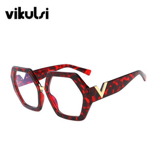 Red Leopard Women Polygon Clear Glasses Reading Eyeglasses Optical Glasses Frames Thick Frame Clean Glasses Flat Mirror