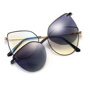 Red Mirror Magnet Clip On Polarized Sunglasses Women Cat Eye Anti Blue Custom Prescription Glasses Double Lens Sunglasse