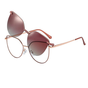 Red Mirror Magnet Clip On Polarized Sunglasses Women Cat Eye Anti Blue Custom Prescription Glasses Double Lens Sunglasse