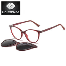 Load image into Gallery viewer, Red Retro Cat Eye Optical Glasses Frame Women Myopia Prescription Eyeglasses Frame Polarized Magnet Clip On Sunglasses Female