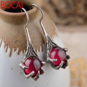 Red corundum S925 silver inlaid Antique Style Earrings