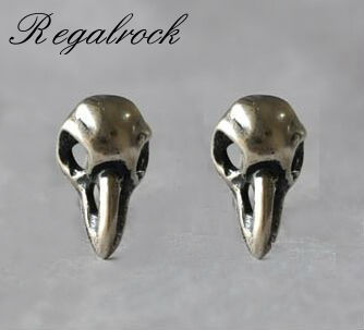 Gothic Jewelry Raven Statement Sparrow Bird Skull Stud Earrings